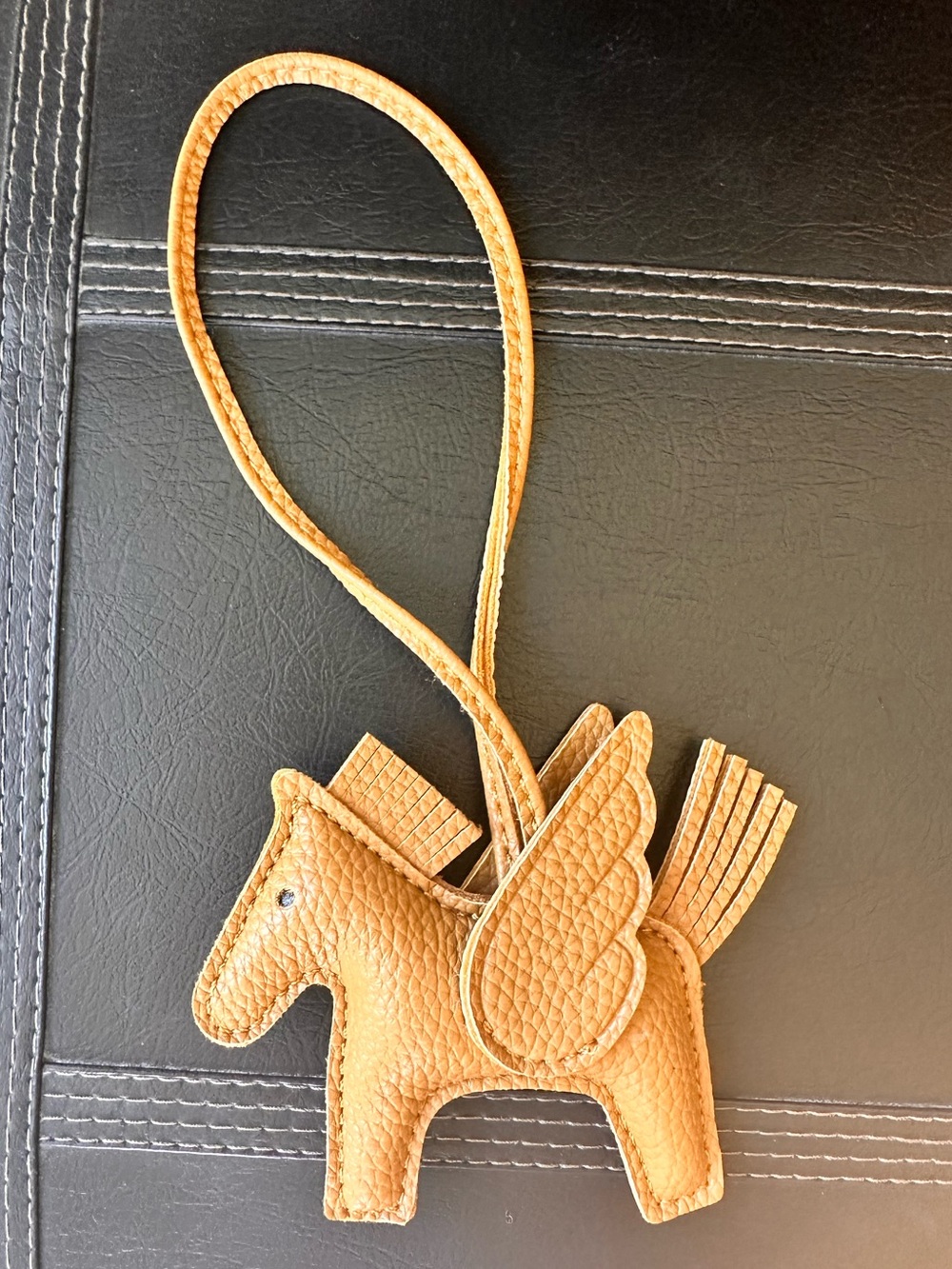 Tan Pegasus Horse Faux Leather Bag Charm Winged Horse Purse Accessory - Picture 1 of 2